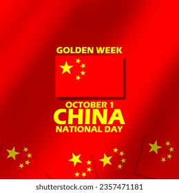 The Chinese flag with bold text on a red background flutters to commemorate China National Day on October 1