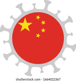 Chinese flag with coronavirus graph. Stylized China flag. Symbols of coronavirus on a white background. China Coronavirus 2019-nCov epidemic concept design.