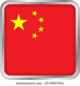 Chinese flag icon of a rectangular shape with rounded corners. Vector icon on a transparent background