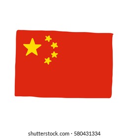chinese flag - illustration vector doodle hand drawn, isolated on white background