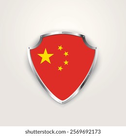 Chinese flag on a shiny shield. China flag. Vector illustration.