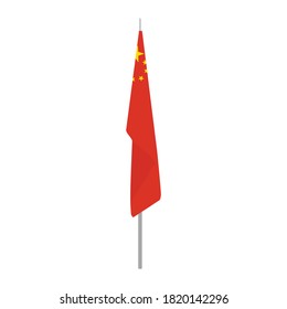 Chinese flag on stand, stick, china flag. Isolated on white background. Vector