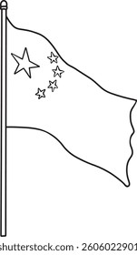 Chinese flag Oriental new year graphic element Outline vector illustration Hand drawn line art