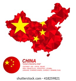 Chinese flag overlay on Chinese map with polygonal style.(EPS10 art vector)