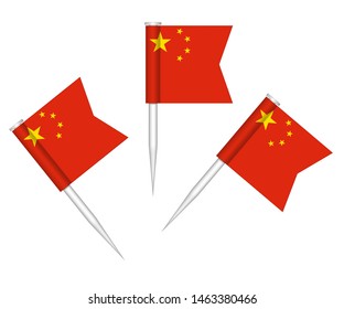 Chinese flag push pins, vector illustration. Mini stick small flags of China isolated on white background. svg