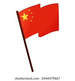 The Chinese flag is red with five stars and a fixed flagpole flutters in the wind. Revolution and the people. Icon element symbol. Hand drawn vector illustration.