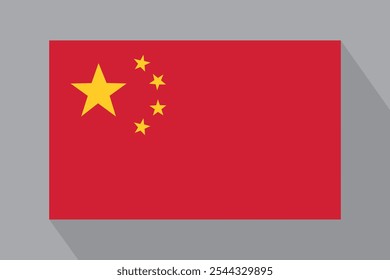 Bandeira chinesa com sombra, ilustração vetorial. A bandeira nacional da China.