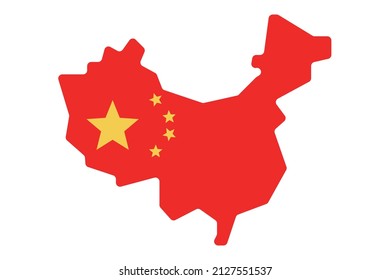 Die chinesische Flagge in der Form des chinesischen Festlands. Vektorgrafik.