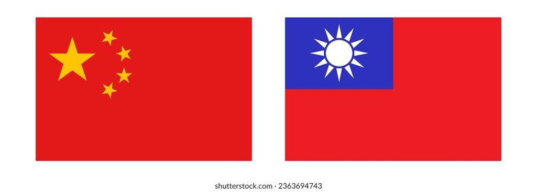 Chinese flag and Taiwan flag icon set. Vector.