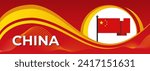 Chinese flag theme graphic waves art web background, China national day banner design, China graphics design, red yellow color, China flag corporate triangles. Zhongguo vector illustration