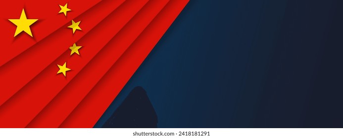 Chinese flag USA patriotic papercut banner, background, web, greeting card, poster, holiday cover, label, flyer, layout. China Patriotic Social media print for presentation, information.