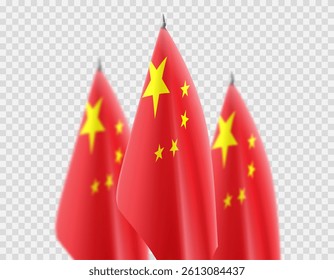 Chinese flags isolated on checkered background. Chinese flags isolated on checkered background. Templates of blurred flags for decoration Chinese events. Red symbols of China. Vector illustration.