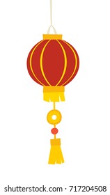 Chinese flashlight icon, hand drawn vector illustration. Red and yellow colors. Flat cartoon style design on white background