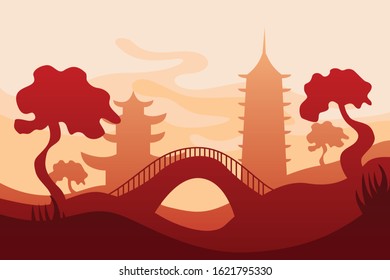Chinese Flat background illustration vector. Flat gradient vector 