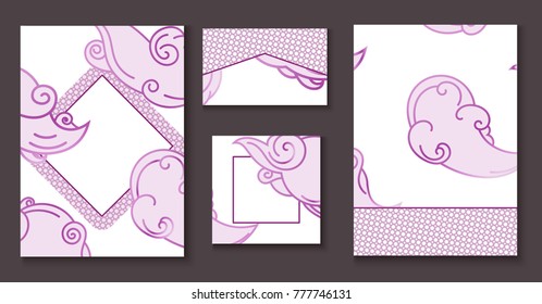 Chinese floral pattern brochure layout, business card template or background in trendy minimalistic geometric style, japan eastern ornament, trendy vector fashion invitation, poster, cover