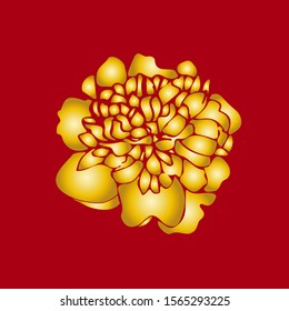 Chinese Flower. Gold peony.  Traditional plant for China. Great for Chinese New Year Design.  Asian symbol plant. Vector illustration