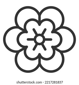 Chinese Flower - Icon, Illustration On White Background, Outline Style