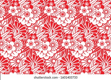 chinese flower pattern in red color on a white background.