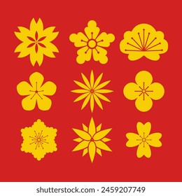 chinese flower set cartoon. graphic year, 2022 japanese, ornament red chinese flower sign. isolated symbol vector illustration
