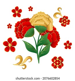 Chinese flower vector element with red and golden design