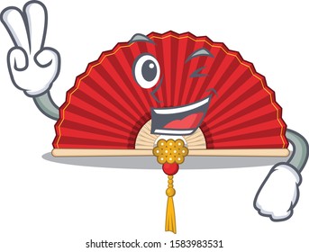 Chinese folding fan Character cartoon style with two fingers