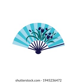 Chinese folding fan with flowers icon flat cartoon vector illustration isolated.