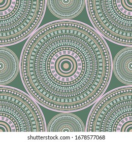 Chinese folk motifs seamless pattern. Circle medallion mandala abstract flowers. Textile print template. Clothes, carper or tile pattern. Trendy circular seamless ornament. Henna mandala design.