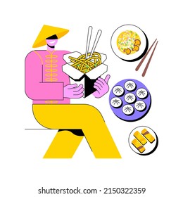 Chinese food abstract concept vector illustration. Takeout asian food, chinese cuisine, take away restaurant, cooking dim sum, china buffet, modern oriental menu delivery abstract metaphor.