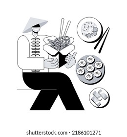 Chinese food abstract concept vector illustration. Takeout asian food, chinese cuisine, take away restaurant, cooking dim sum, china buffet, modern oriental menu delivery abstract metaphor.