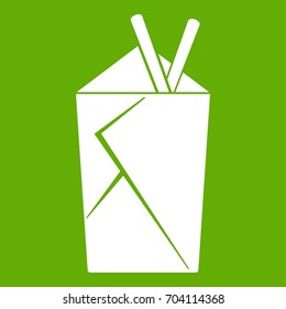 Chinese food box icon white isolated on green background. Vector illustration