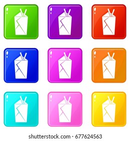 Chinese food box icons of 9 color set isolated vector illustration