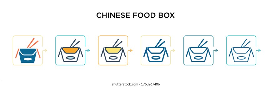 Chinese food box vector icon in 6 different modern styles. Black, two colored chinese food box icons designed in filled, outline, line and stroke style. Vector illustration can be used for web, 