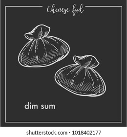 Chinese food chalk sketch dim sum for China Asian cuisine restaurant menu or recipe design on black background