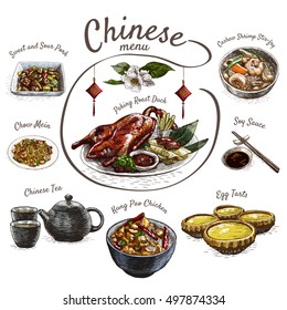 Chinese food colorful illustration. Vector colorful illustration of Chinese cuisine.