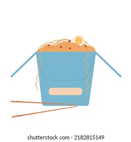 Chinese food delivery services. Noodles box, online ordering vector illustration