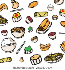 chinese food doodle pattern for chinese lunar year