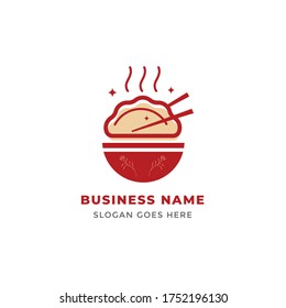Chinese Food Dumpling with Chopsticks and Red Bowl White Background Logo Template