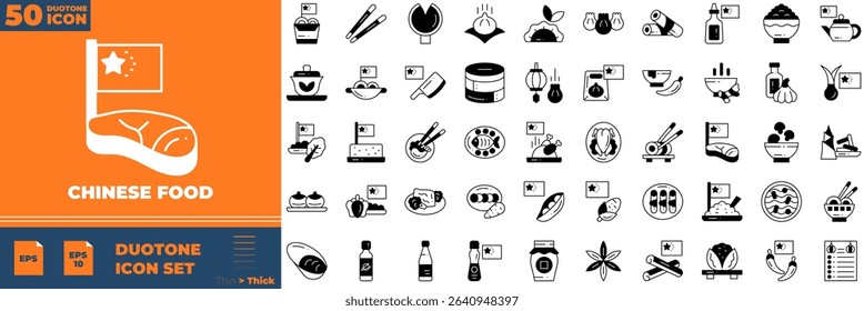 Chinese Food Duotone Editable Icons set. Vector illustration in modern thin duotone style of chinese food icons: asian, ramen, food, etc