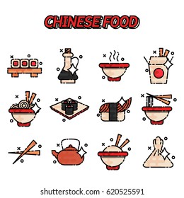 Chinese food flat concept icons