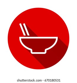 Chinese food icon isolated on red background with long shadow. flat icon