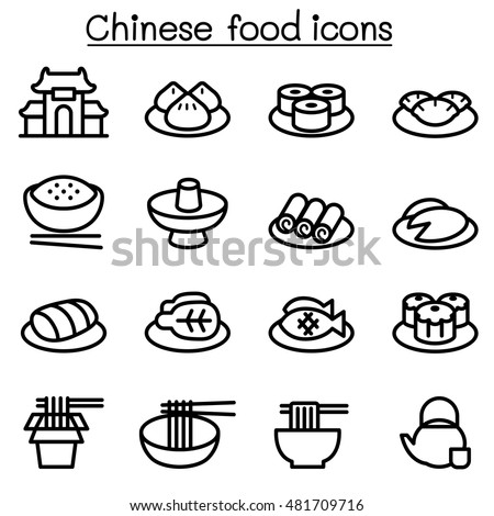 Chinese food icon set in thin line style