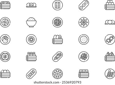 Chinese food icons collection is a vector illustration with editable stroke.