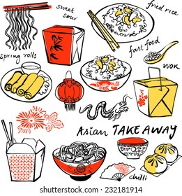 Chinese food icons drawing vector set