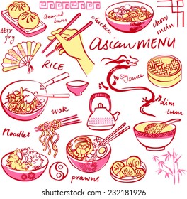 Chinese food icons drawing vector set