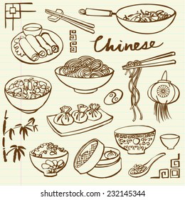 Chinese food icons vector doodle set