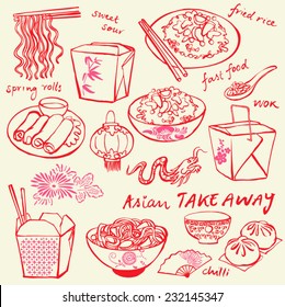 Chinese food icons vector doodle set