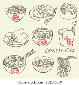 Chinese food icons vector doodle set