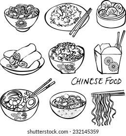 Chinese Food Icons Vector Doodle Set