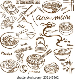 Chinese Food Icons Vector Doodle Set