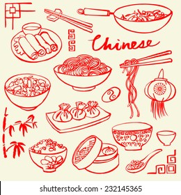 Chinese food icons vector doodle set